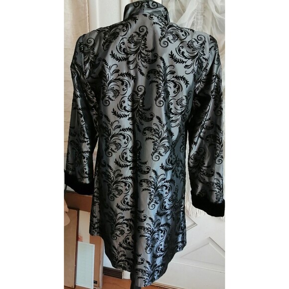 VTG Flocking Taffeta Dust Coat 6 Black Velvet Accent US Made Fancy Light Weight - Picture 3 of 3